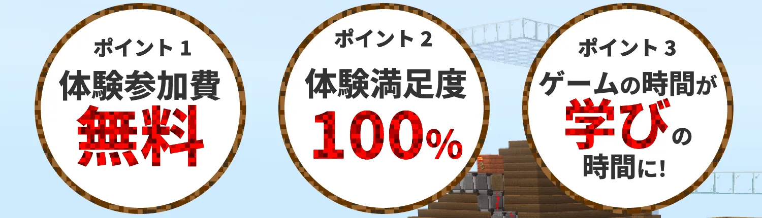 ポイント1体験参加費無料！ポイント2体験満足度100%ポイント3ゲームの時間が学びの時間に！