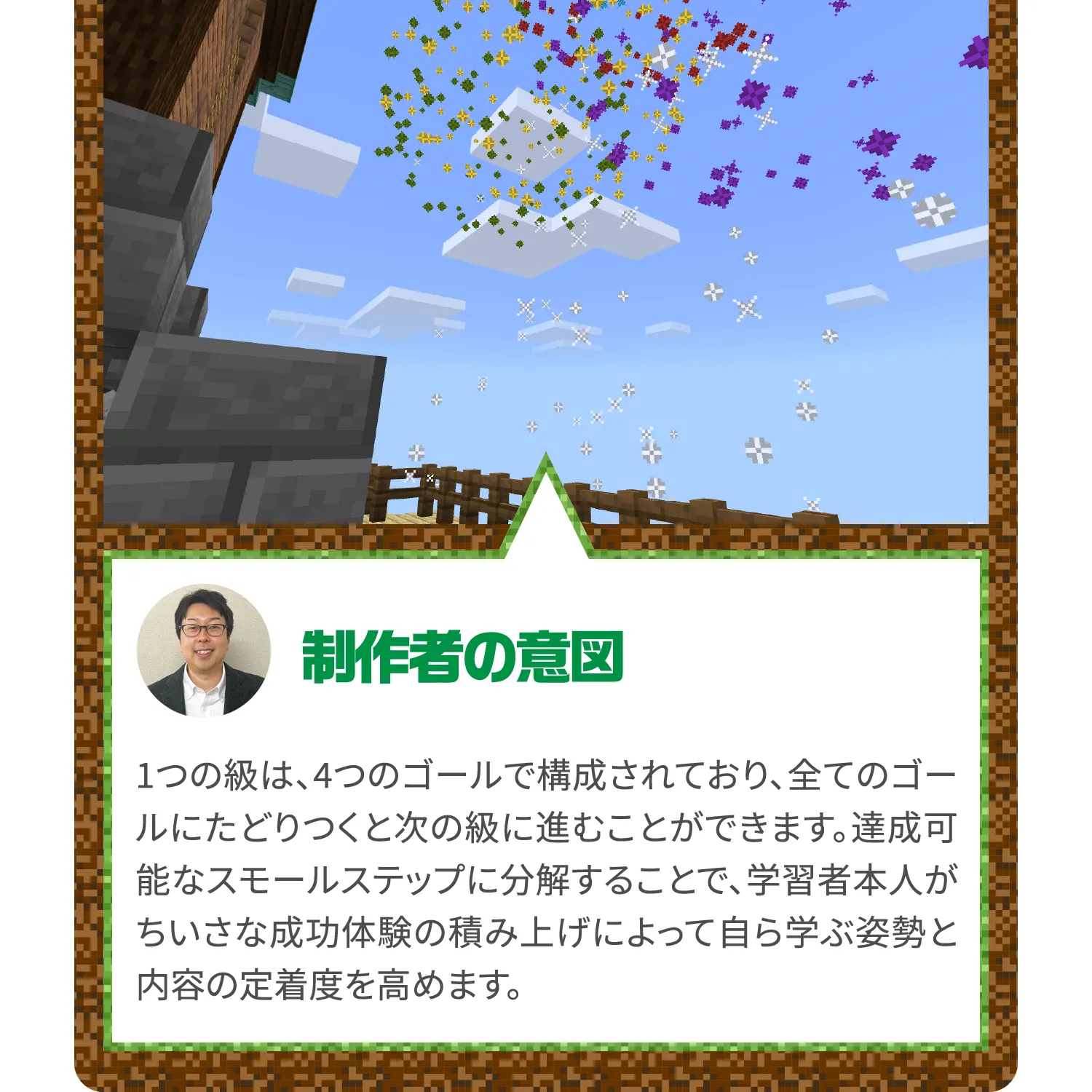 「できた！」の体験が自信に変わり、さらなる成長を促す好循環を意図しています。